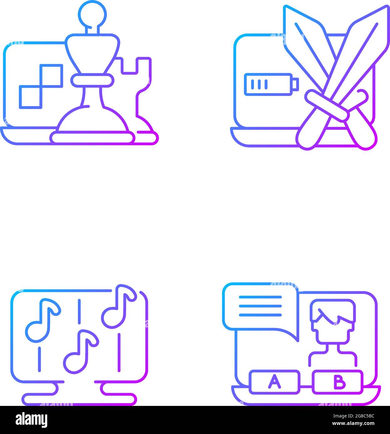 Competitive games types gradient linear vector icons set Stock Vector