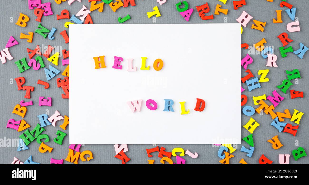 Colored wooden alphabet top view. Stock Photo