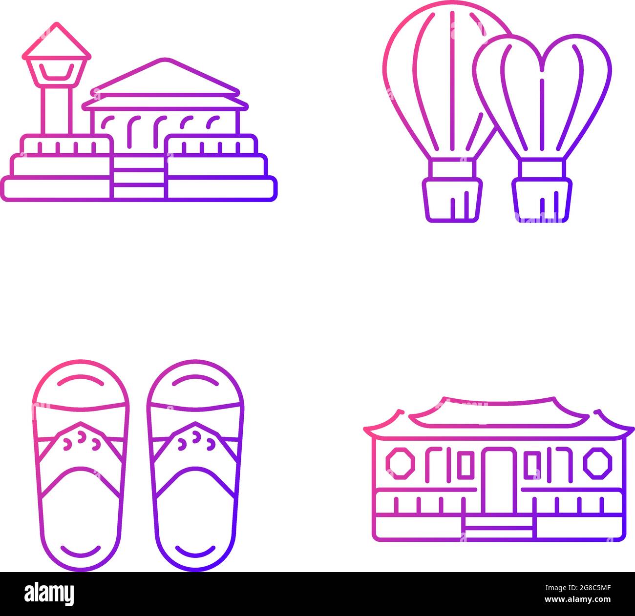 National taiwanese black gradient linear vector icons set. Stock Vector