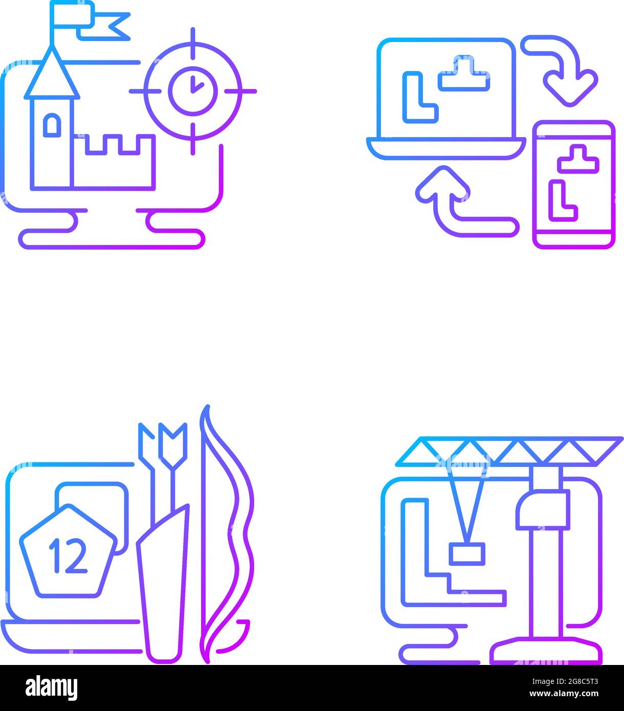Online playing gradient linear vector icons set Stock Vector