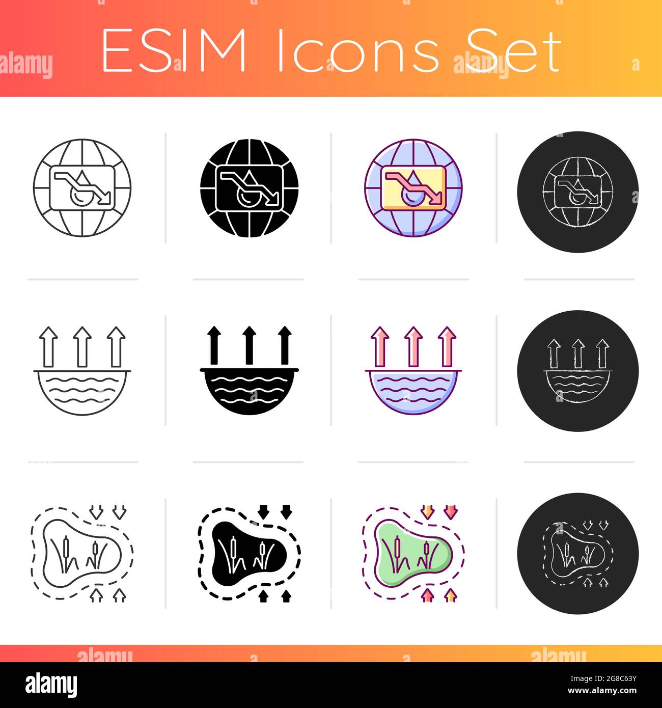 Water resources lacking icons set Stock Vector