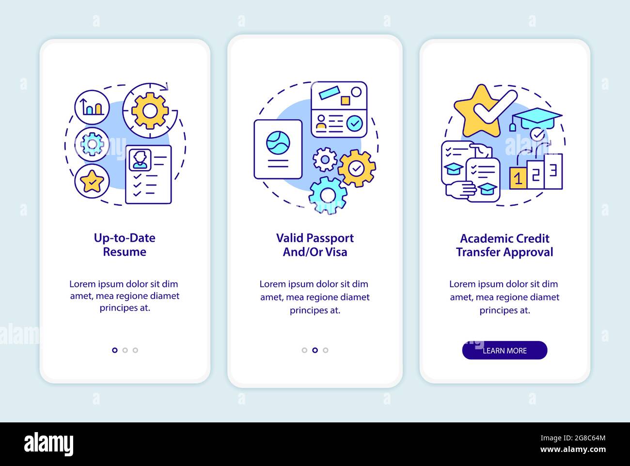 Internship requirements onboarding mobile app page screen Stock Vector