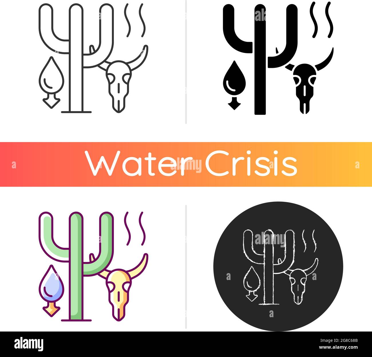 Extreme drought causing animals extinction icon Stock Vector