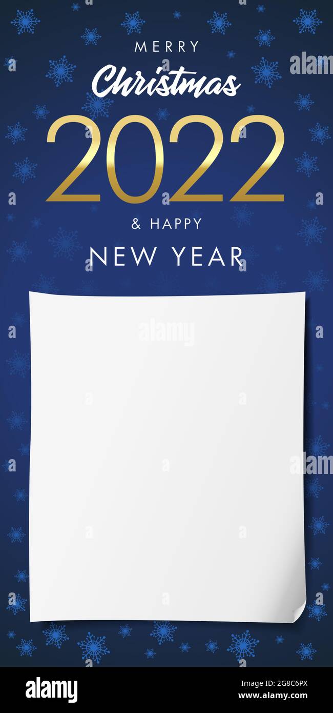 2022 elegant golden lettering Merry Christmas and Happy New Year banner.  Vertical Xmas seasonal vector background, ad leaflet with paper page for  text Stock Vector Image & Art - Alamy
