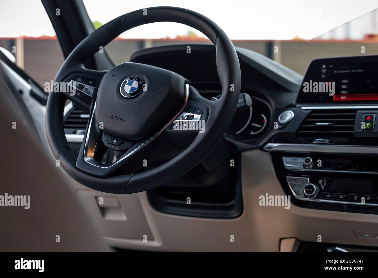 Ukraine, Odessa July 8 - 2021: Interior view with steering wheel and  dashboard of luxury expensive new BMW X3 car Stock Photo - Alamy
