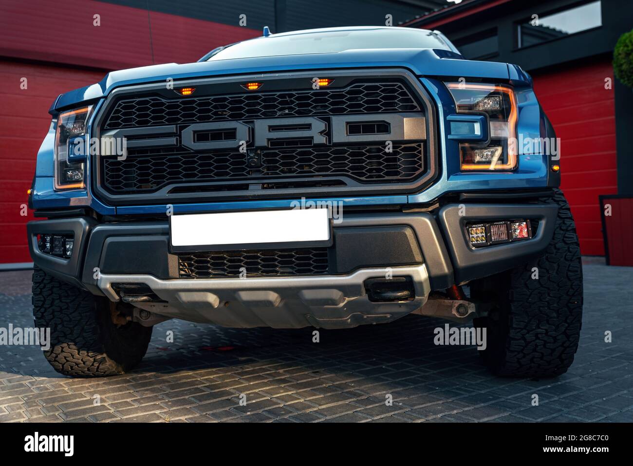 Ukraine, Odessa July 8 - 2021: Close up front view of Ford Raptor pick