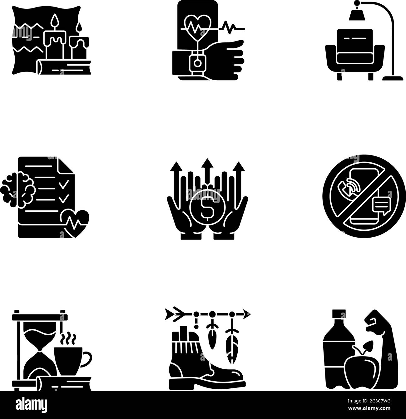 Modern lifestyle and health black glyph icons set on white space Stock ...