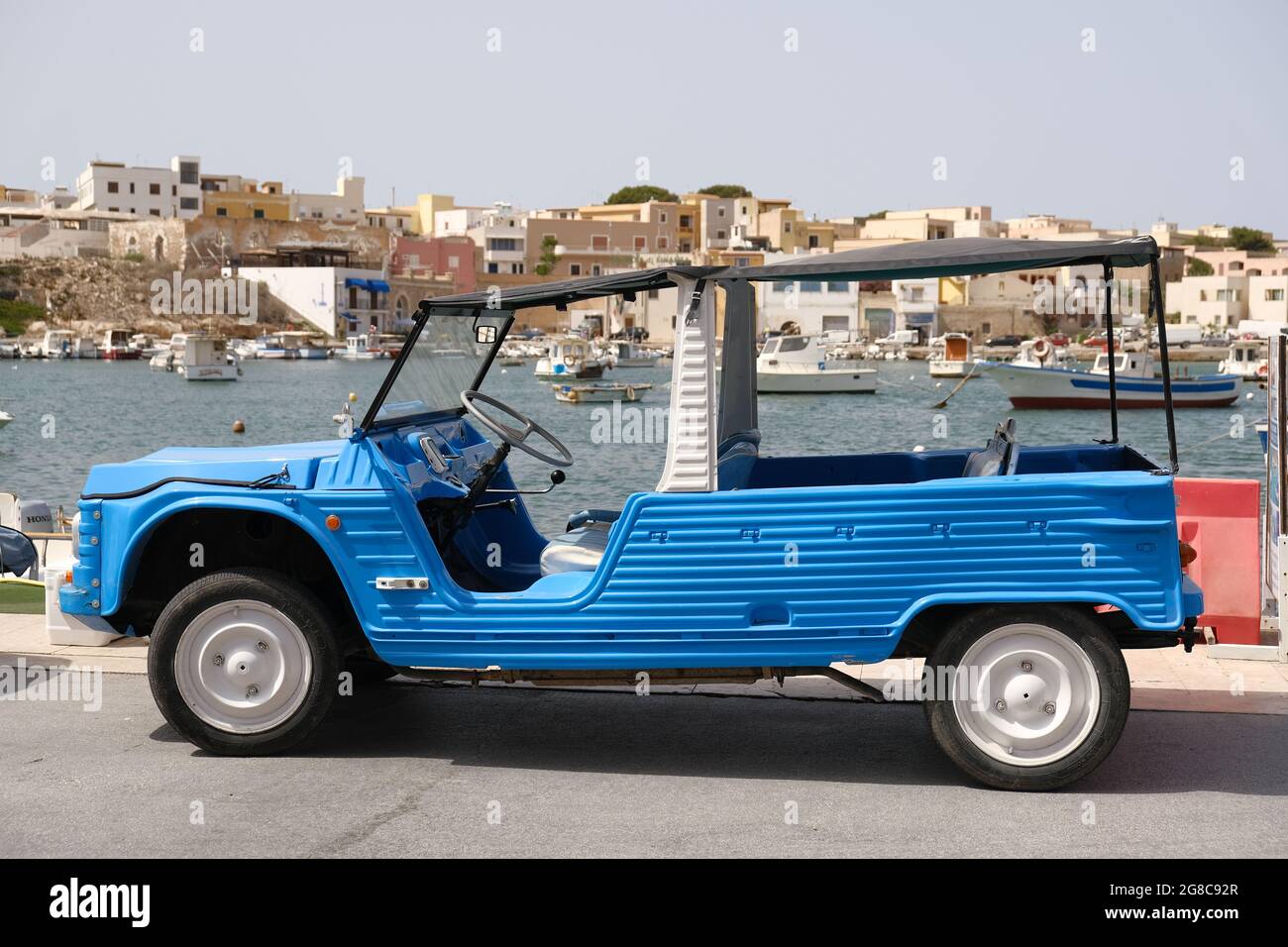 Citroen Mehari in the island of Lampedusa in Italy on 2021.The Citroën Méhari is a lightweight utilitarian and recreational vehicle. Stock Photo