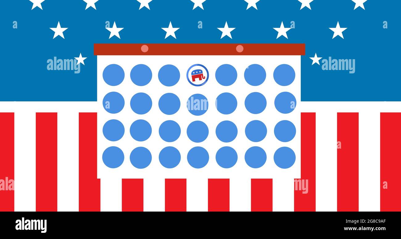 Elephant icon over 4th of july date on calendar against american flag design in background Stock Photo