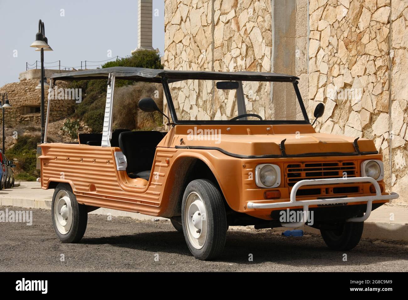 Citroen Mehari in the island of Lampedusa in Italy on 2021.The Citroën Méhari is a lightweight utilitarian and recreational vehicle. Stock Photo
