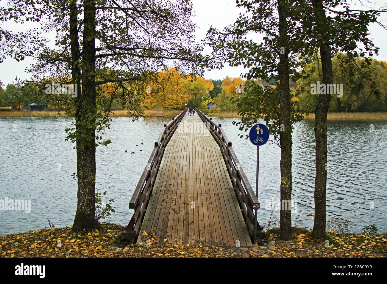 Wooden bridge over a river in a park Stock Photo - Alamy