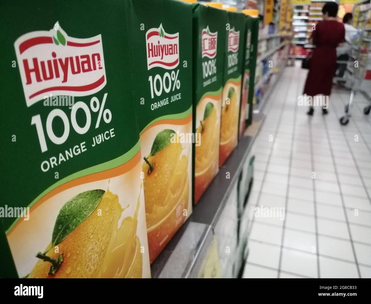 FileBoxes of Huiyuan Fruit Juice are pictured at a supermarket in