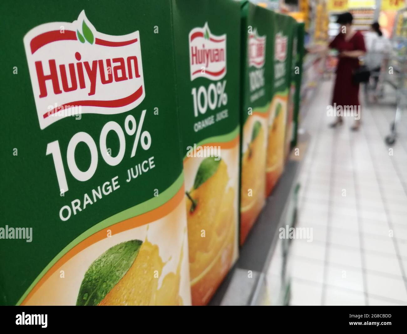 FileBoxes of Huiyuan Fruit Juice are pictured at a supermarket in