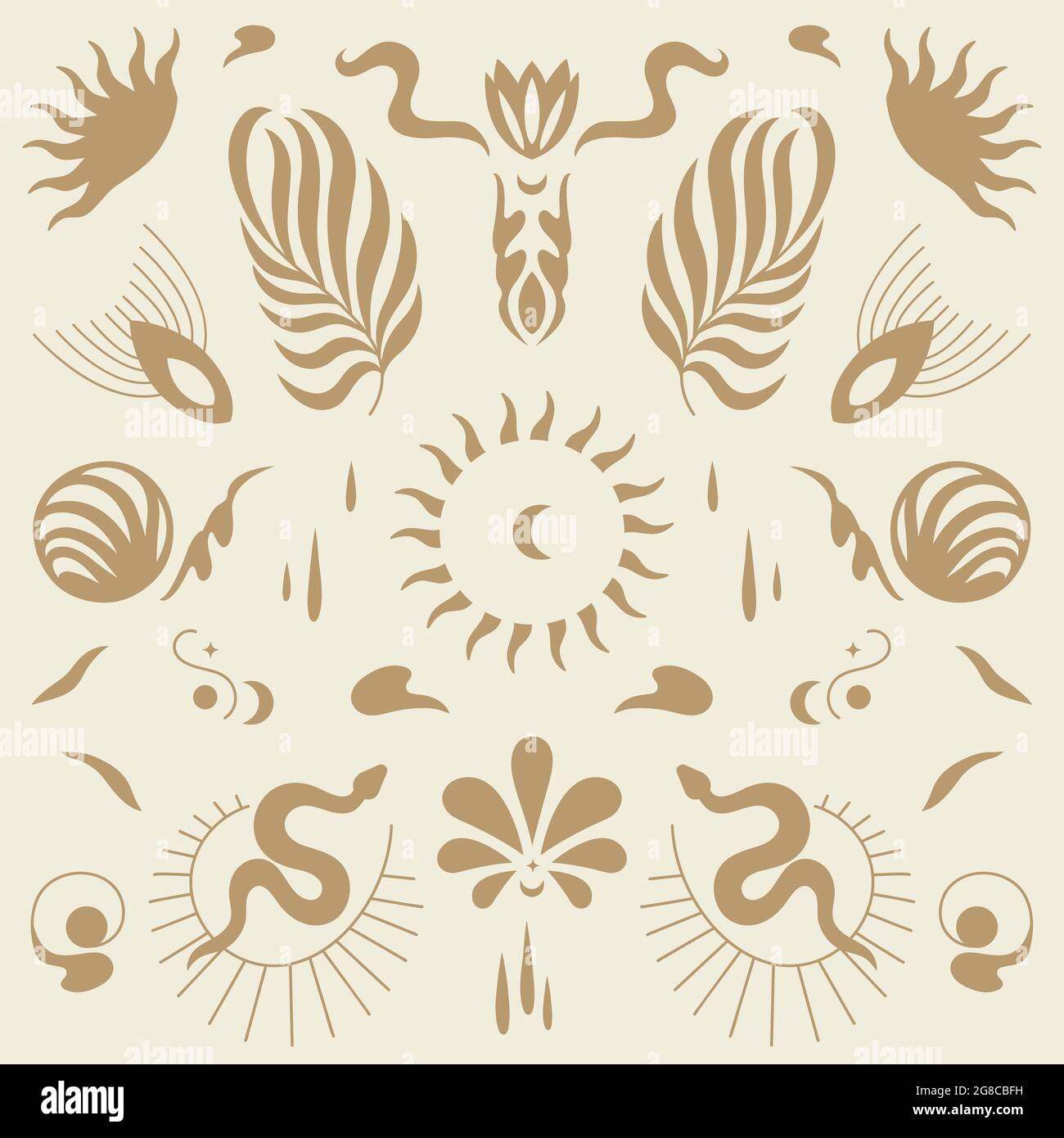 Vector design linear icons and emblems - mystery boho style. Seamlee pattern. Stock Vector