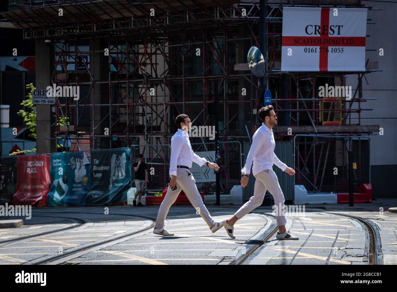 Manchester, UK. 19th July, 2021. Morning commuters make their way through Piccadilly to work on the first day of freedom since the COVID19 lockdown restrictions were implemented 16 months ago. Credit: Andy Barton/Alamy Live News Stock Photo