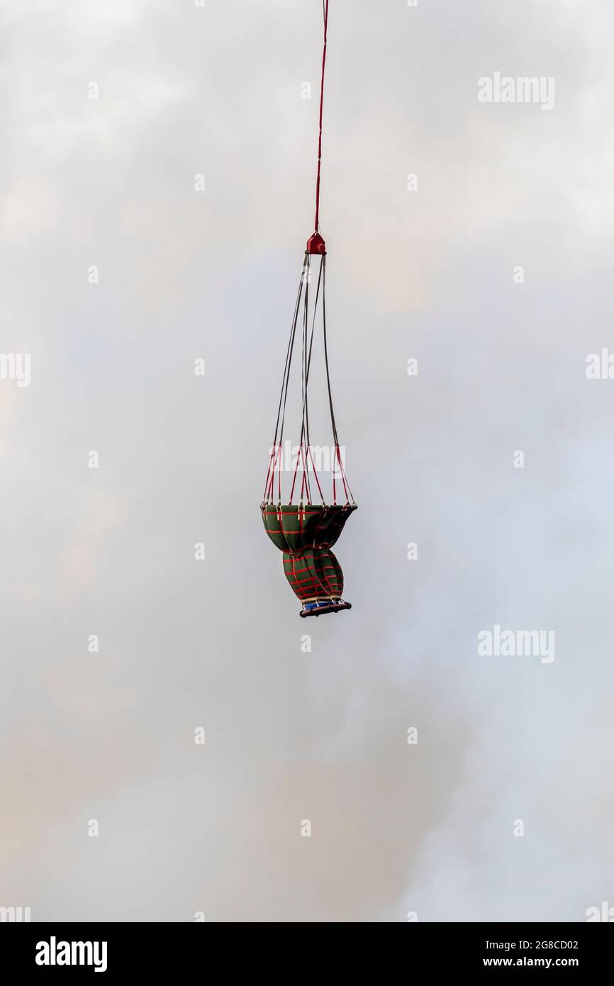 Fireproof container with water in the air. Part of a fire-fighting ...