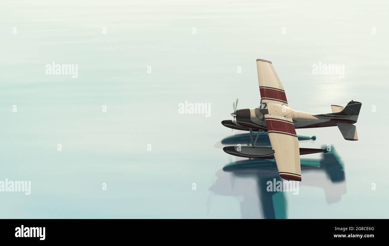 Retro seaplane. 3D render. A plane flying over water Stock Photo