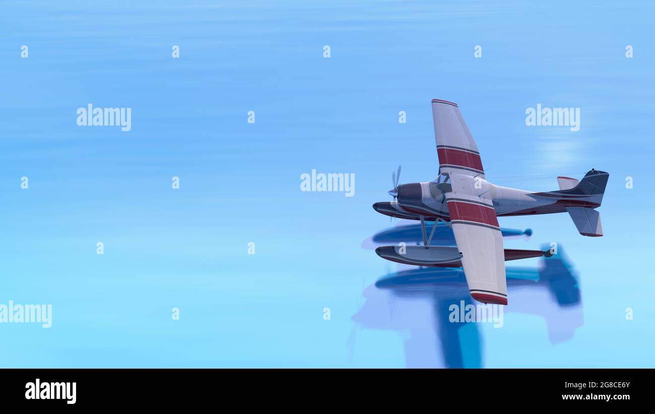 Retro seaplane. 3D render. A plane flying over water Stock Photo