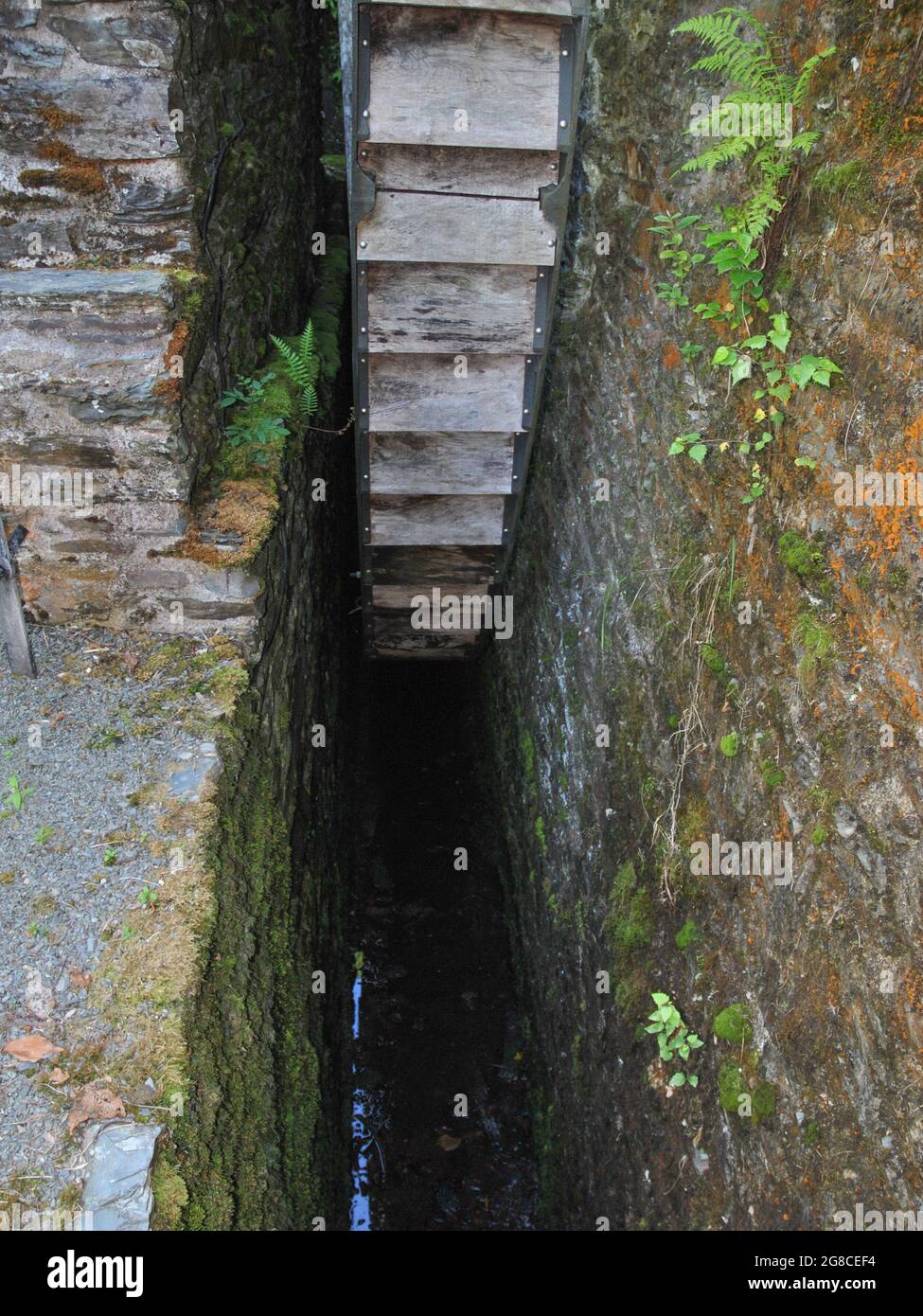 The wheel pit of the waterwheel where the water would fall out of the