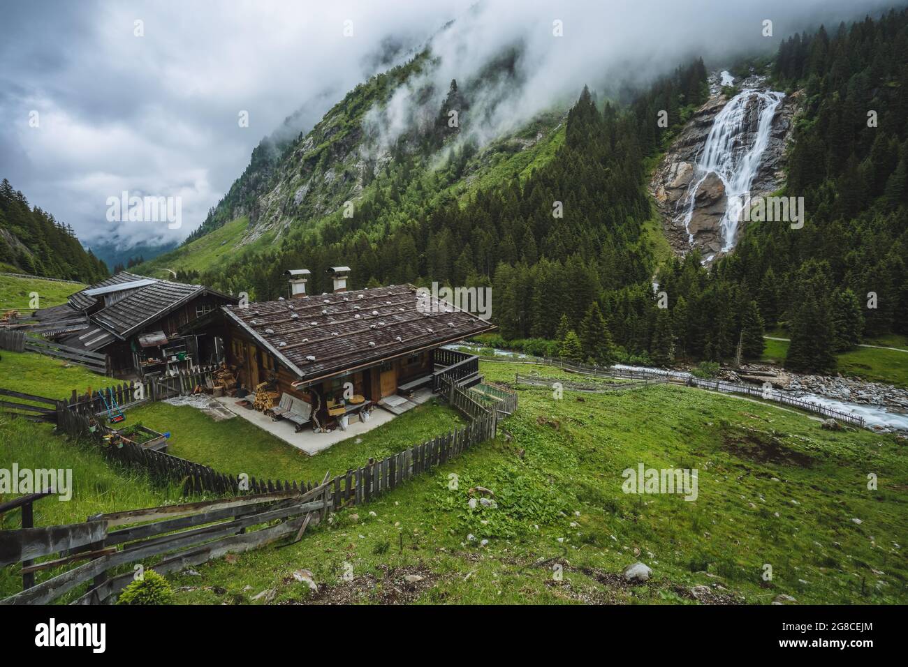 Hiking in the alps. Grawa Waterfall in Stubai Valley, Tyrol, Austria Stock Photo