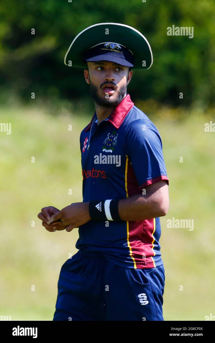 BILLERICAY, United Kingdom, JULY 18:Eshub Kalley of Wanstead cc during    Dukes Essex T20 Competition - Final between Wanstead and Snaresbrook CC and Stock Photo