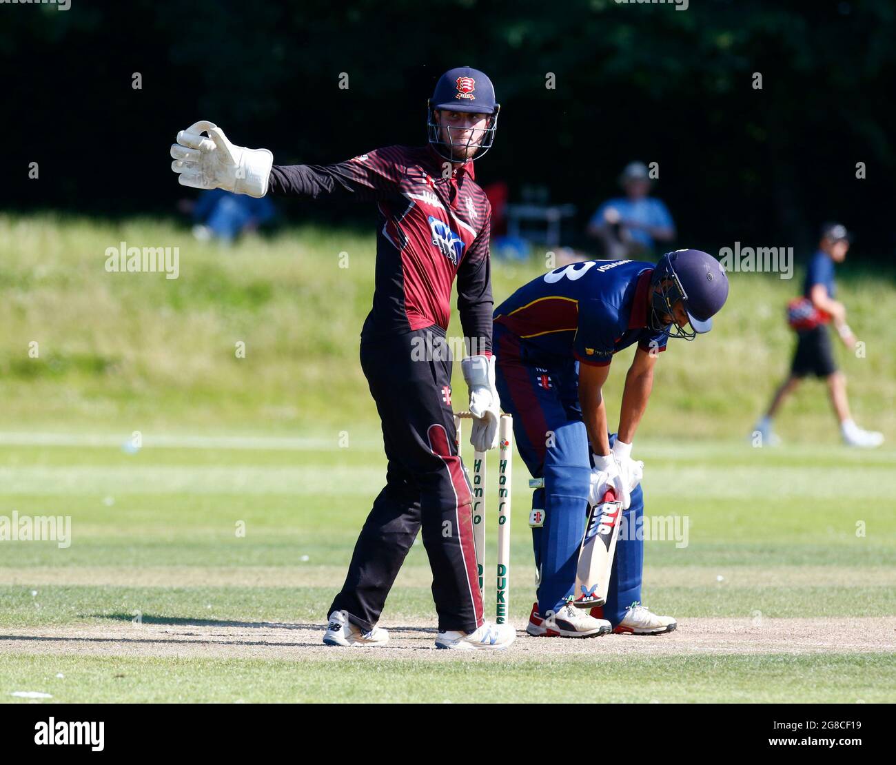 BILLERICAY, United Kingdom, JULY 18:William Butlemen of Brentwood cc during    Dukes Essex T20 Competition - Final between Wanstead and Snaresbrook CC Stock Photo