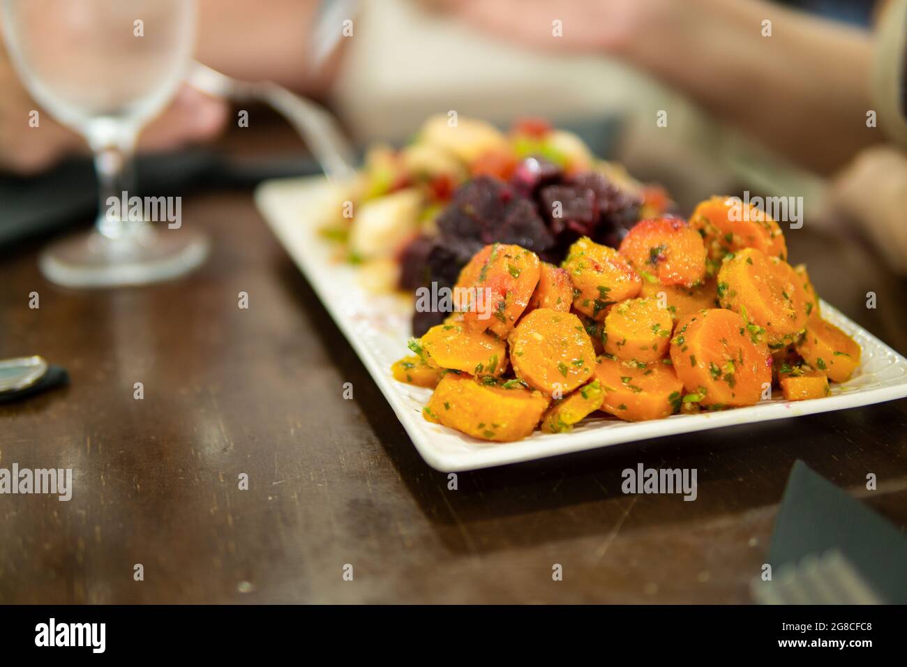 Close up view of a Healthy Moroccan mixed salad with carrot, bee Stock Photo