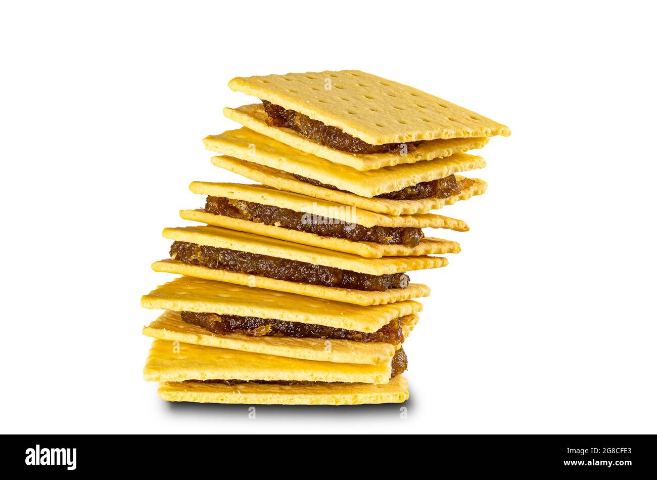 Side view stack of crispy pineapple cheese shake biscuit on white background with clipping path. Stock Photo