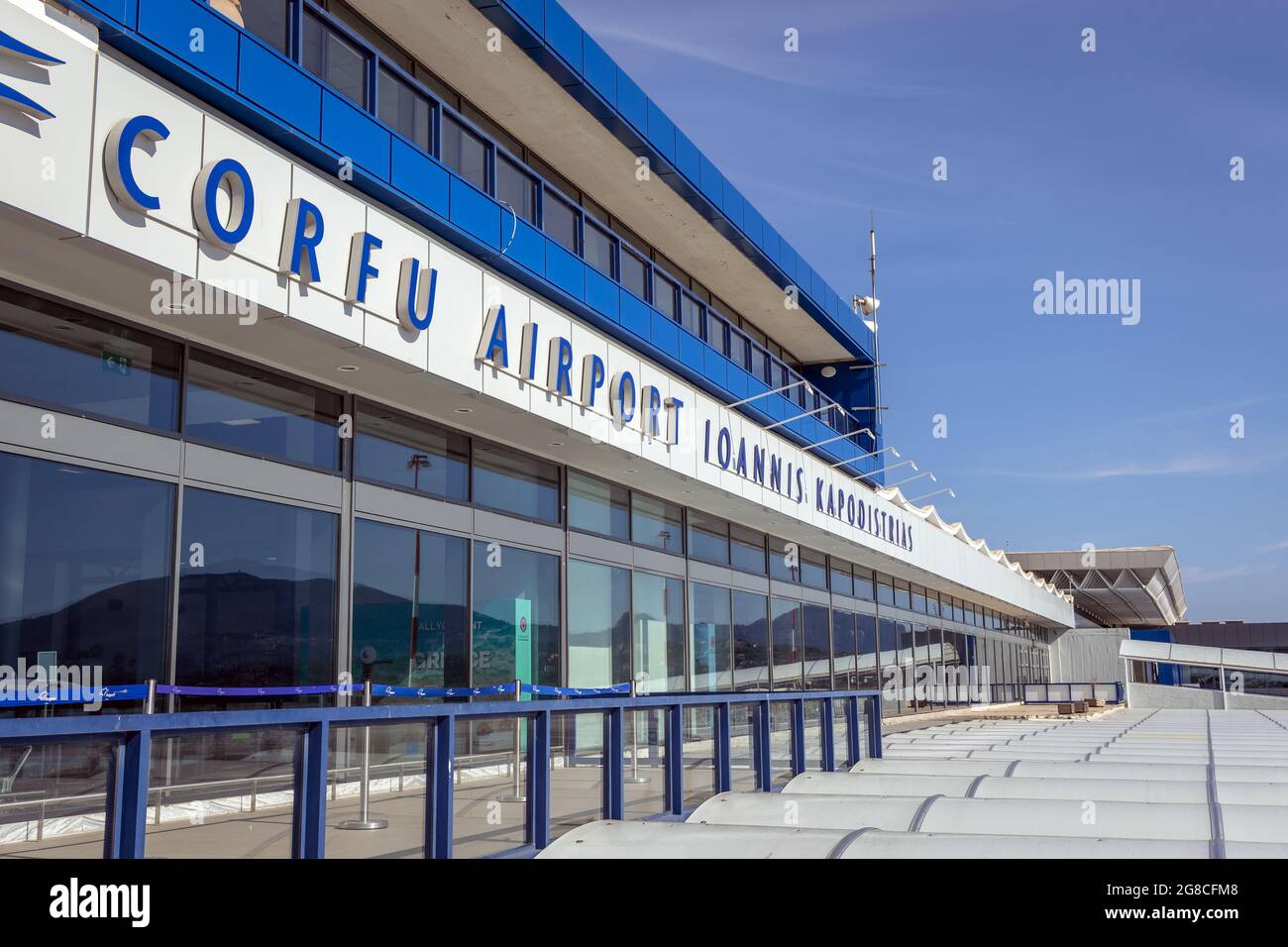Terminal of Corfu International Airport Ioannis Kapodistrias on a Greek island of Corfu also
