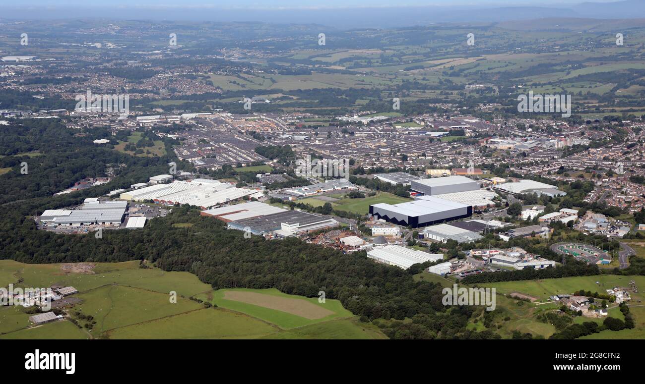 aerial view from the east of Heasandford Industrial Estate, in Burnley Stock Photo