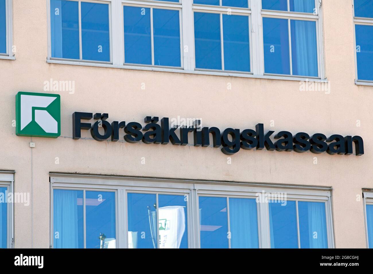 Stockholm, Sweden - Mars 25, 2021: Wall sign for Försäkringskassan, Swedish Social Insurance Agency who are partly in charge of social wellfare and be Stock Photo