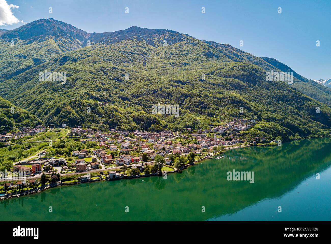 Lake of Novate Mezzola, Valchiavenna (IT), Verceia, aerial view Stock Photo