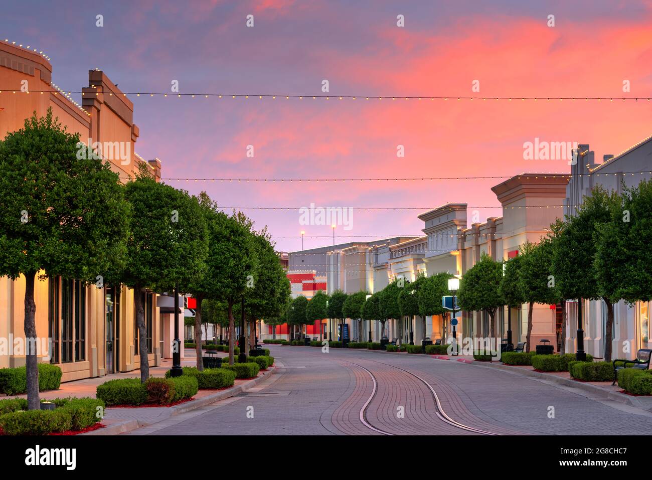 Shreveport, Louisiana, USA downtown and shops at dusk. Stock Photo