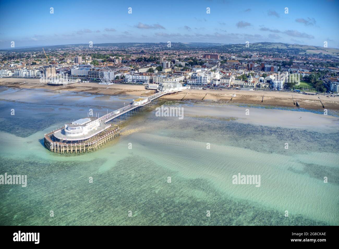 Worthing Pier aerial photo which shows the art deco architecture of the
