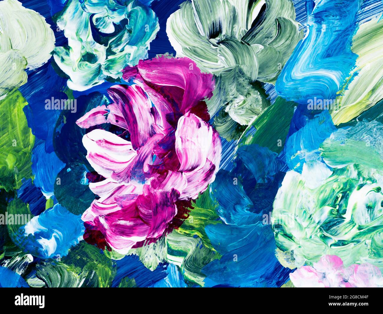 Pink flowers, abstract painting, original hand drawn, impressionism style, color texture, brushstrokes of paint,  art background.  Modern art. Contemp Stock Photo