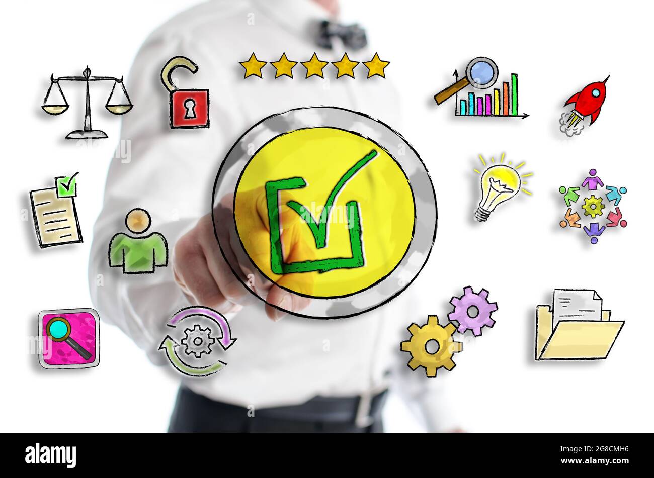 Validation concept shown by a man in background Stock Photo