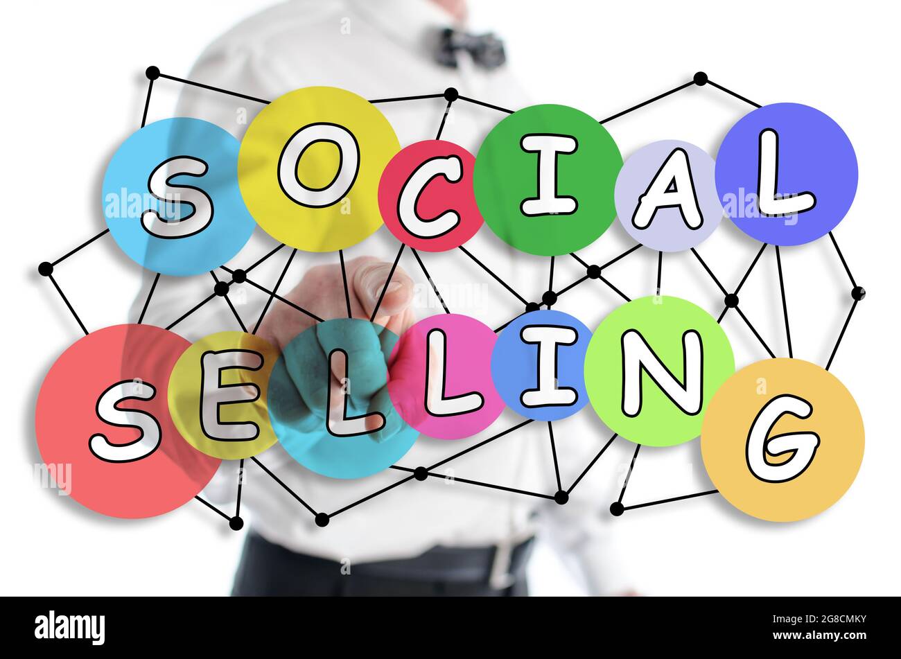 Social selling concept shown by a man in background Stock Photo - Alamy