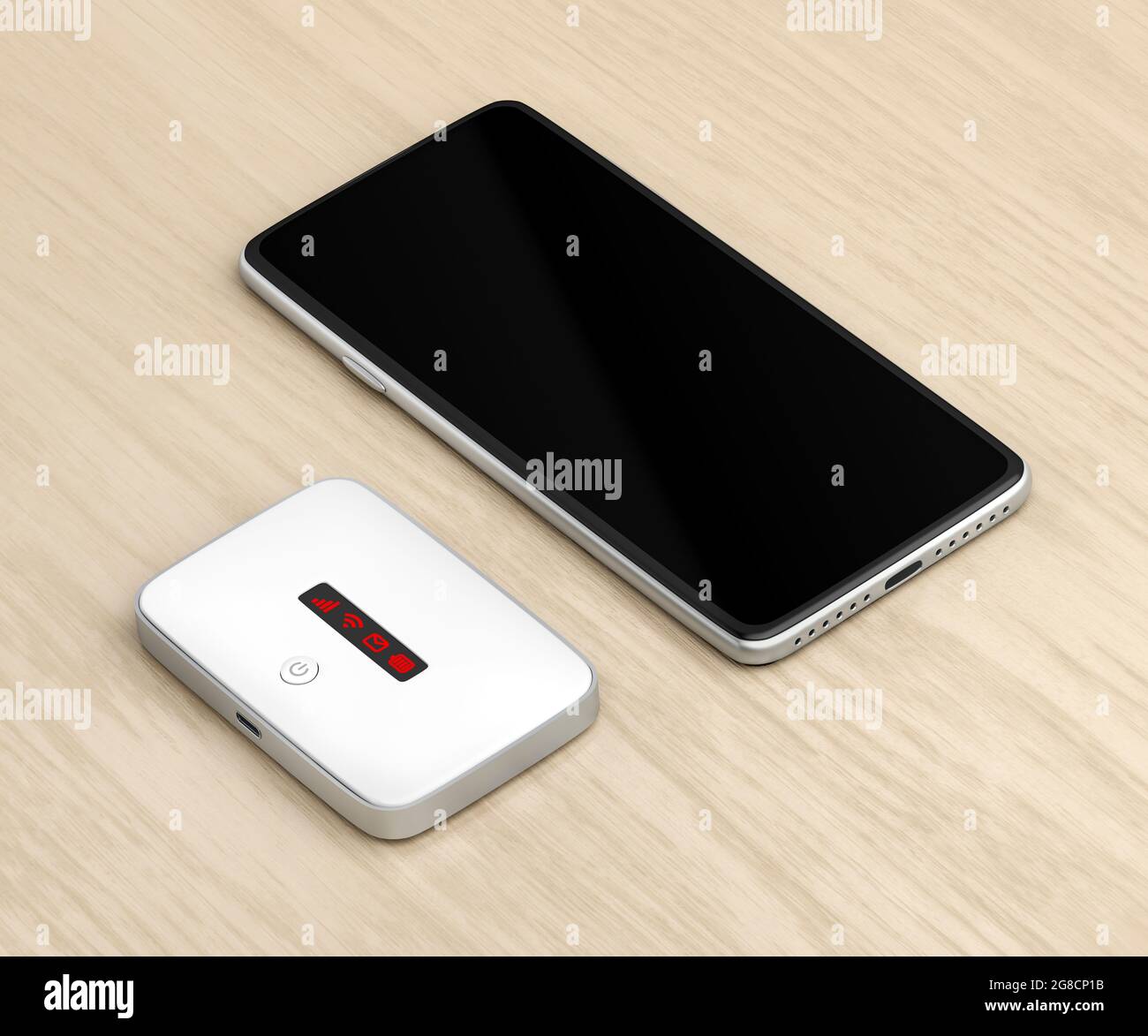 5G mobile wifi router and smartphone on wooden table Stock Photo - Alamy