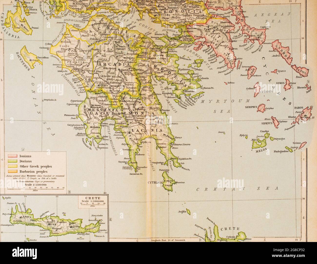 Map of Ancient Greece, southern part.  From Historical Atlas, published 1923. Stock Photo