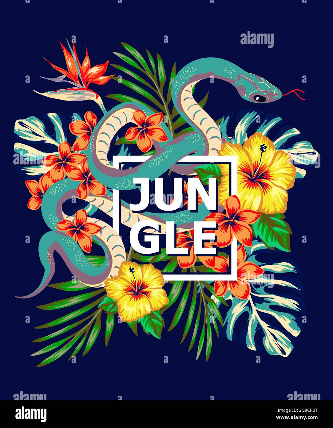 jungle snake art illustration, Sketch for printing on fabric, clothing