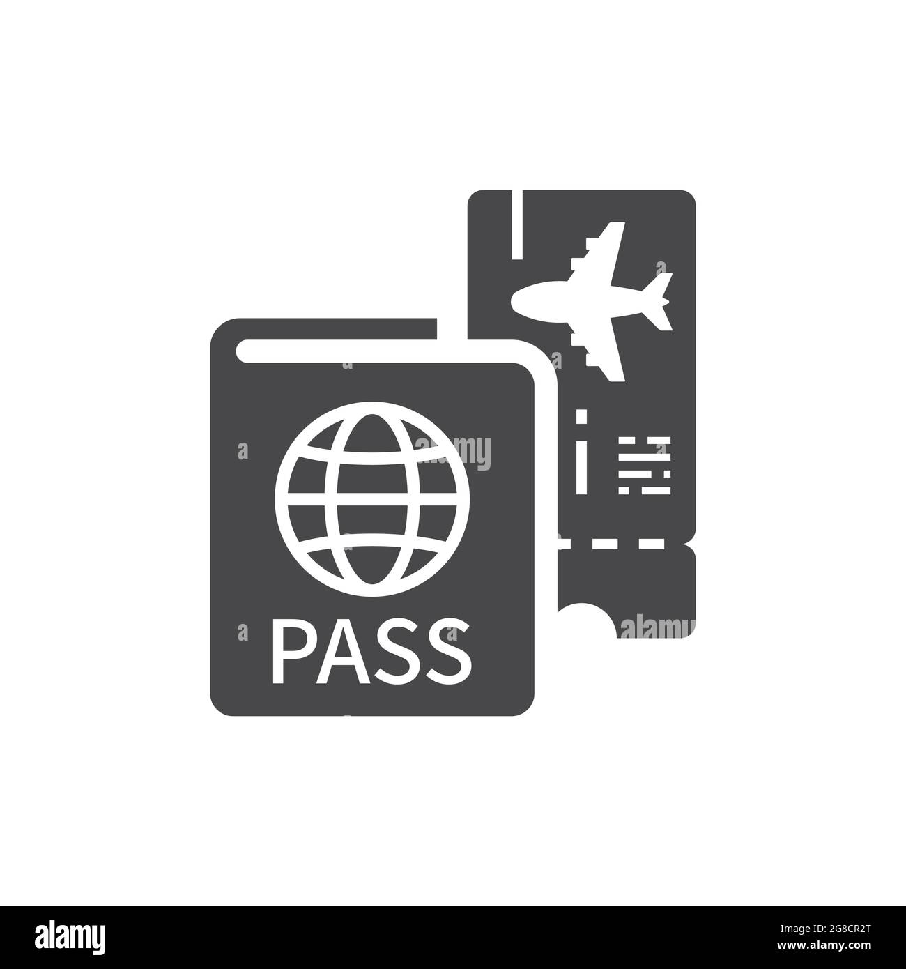 Passport id and airplane ticket black vector icon. Boarding pass symbol. Stock Vector