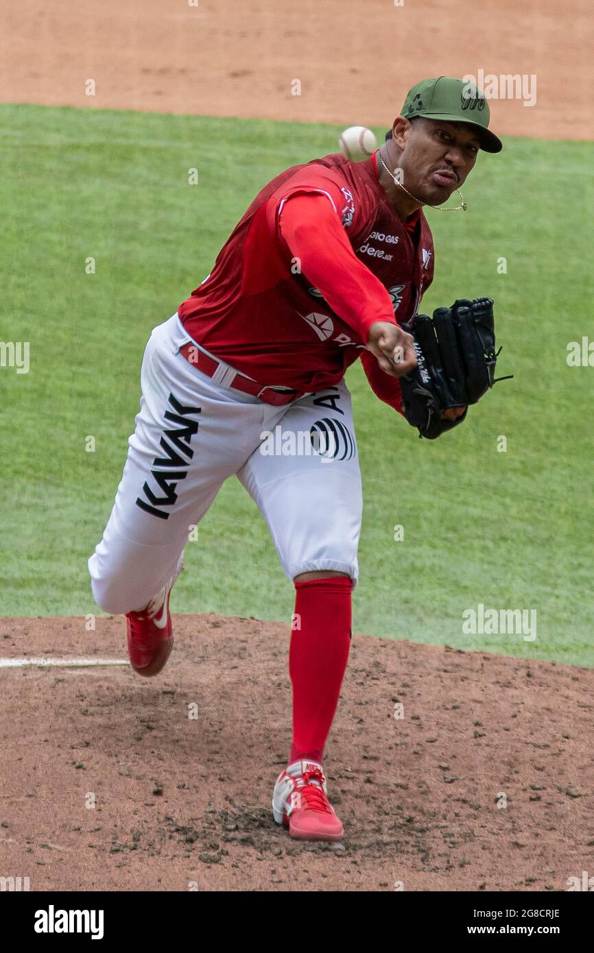Mexico City, Mexico, July 18, 2021: Juan Carlos Ramirez #66 of the Diablos Rojos  pitches  during the match between Diablos Rojos and Monclova Acereros of the  Mexican Baseball League at Alfredo Harp Helu. Credit: Ricardo Flores/Eyepix Group/Alamy Live News Stock Photo