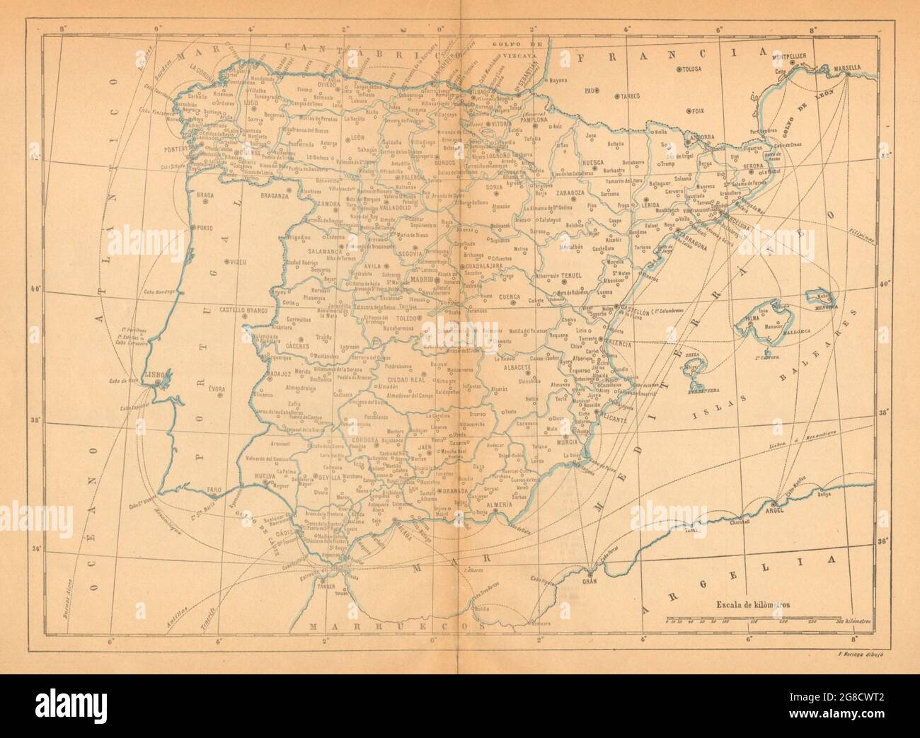 SPAIN ESPAÑA. Mapa antiguo 1914 old antique vintage plan chart Stock Photo