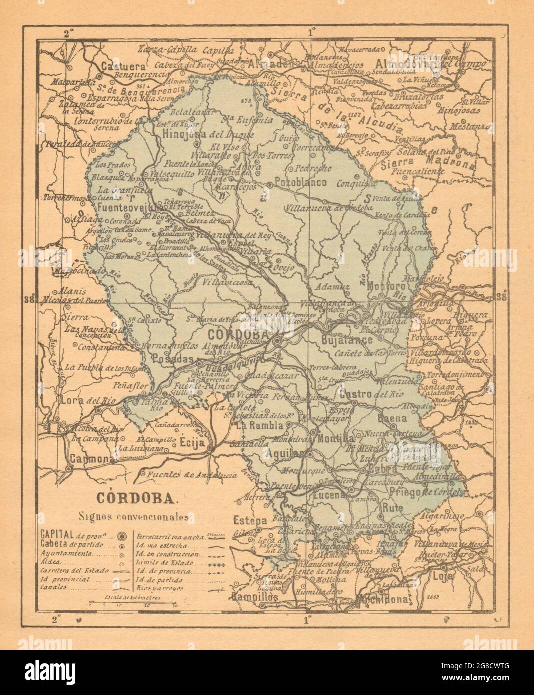 CÓRDOBA. Cordoba. Andalucia. Mapa antiguo de la provincia 1914 old antique Stock Photo