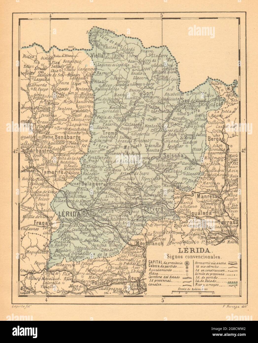 LÉRIDA. Lleida Lerida. Cataluña Catalunya. Mapa antiguo de la provincia 1914 Stock Photo