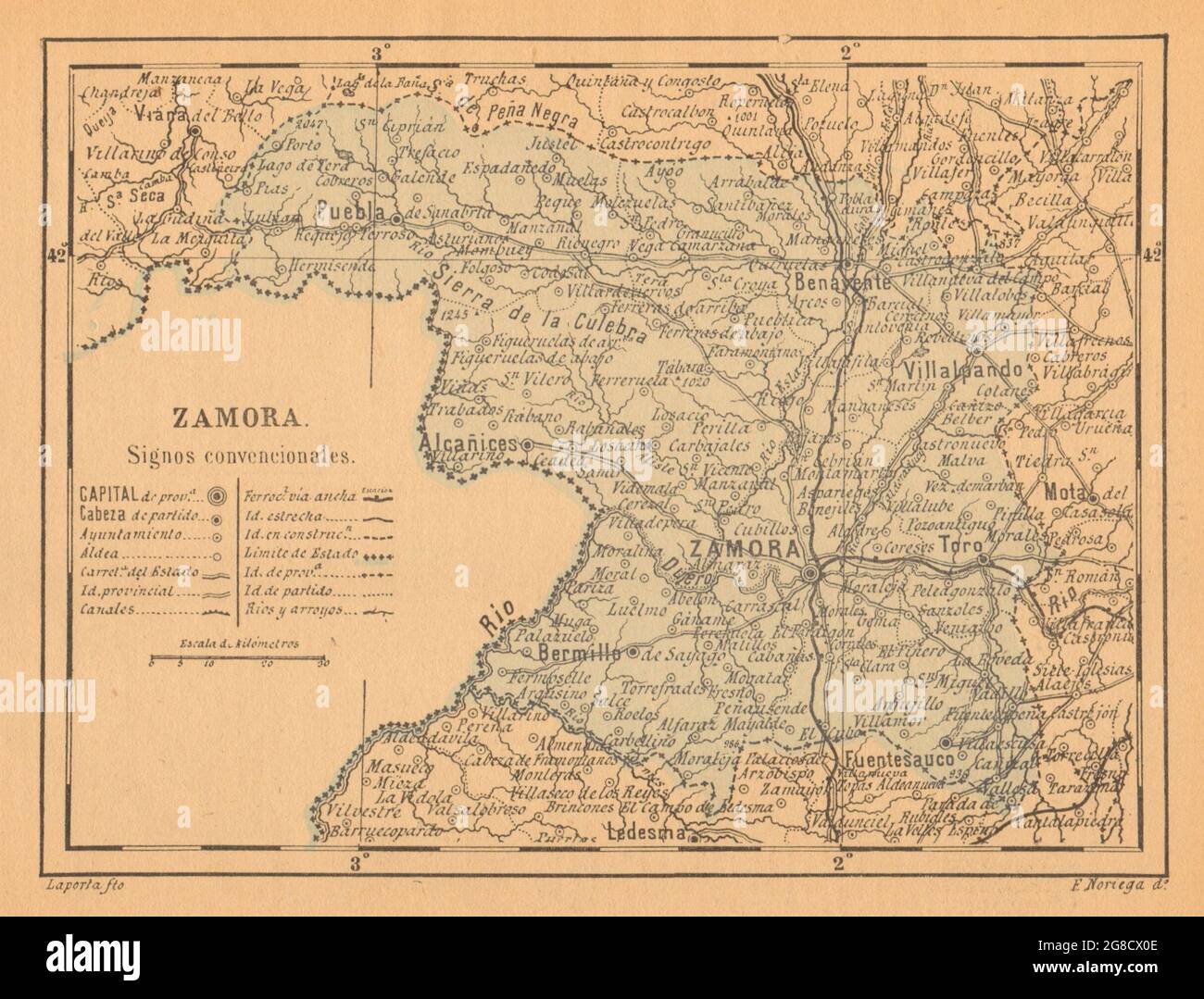 ZAMORA. Castilla y León. Mapa antiguo de la provincia 1914 old antique Stock Photo