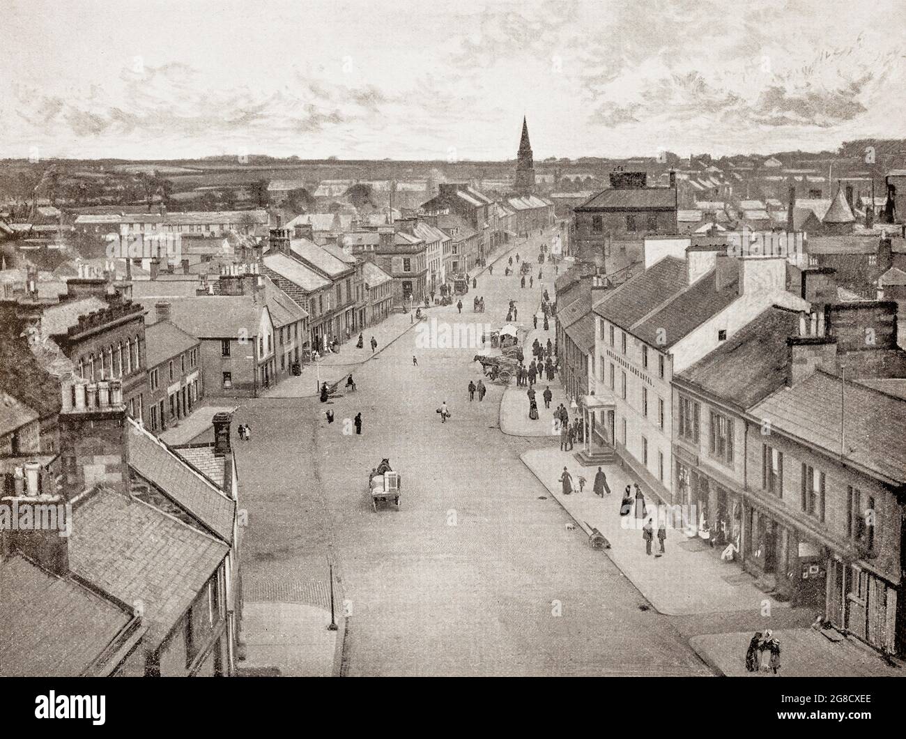 A late 19th century view of Annan, a town and former royal burgh in Dumfries and Galloway, south-west Scotland where Bonnie Prince Charlie stayed during his retreat from derby and the writer Thomas Carlyle was a pupil. With the river embanked, Annan served as a maritime town whose shipyards built many clippers and other boats. A cairn on the jetty commemorates the poet Robert Burns, who worked as an exciseman here in the 1790s, now the port is mainly dry. Stock Photo