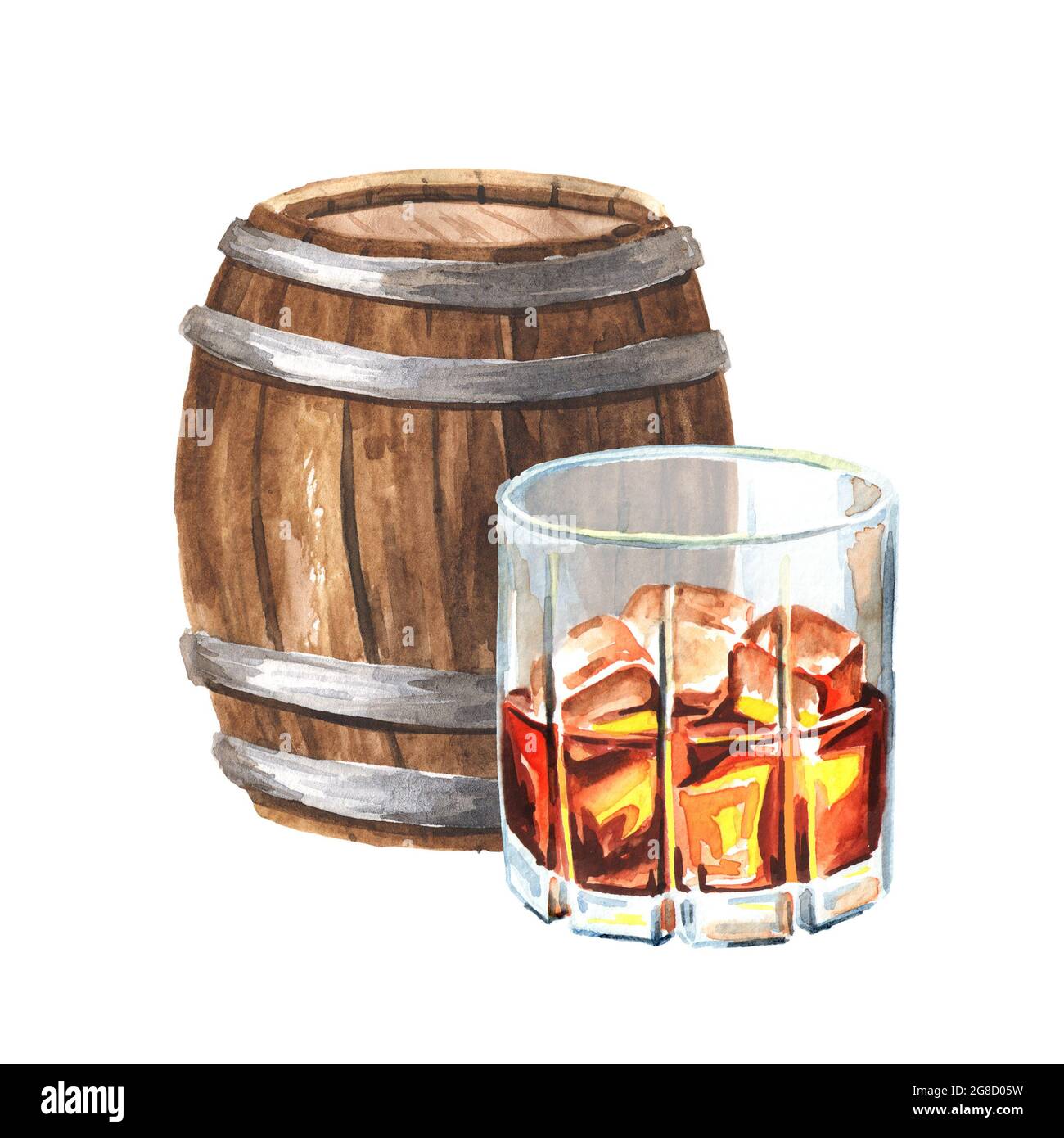 Glass filled with half alcoholic drink whiskey or brandy or cognac