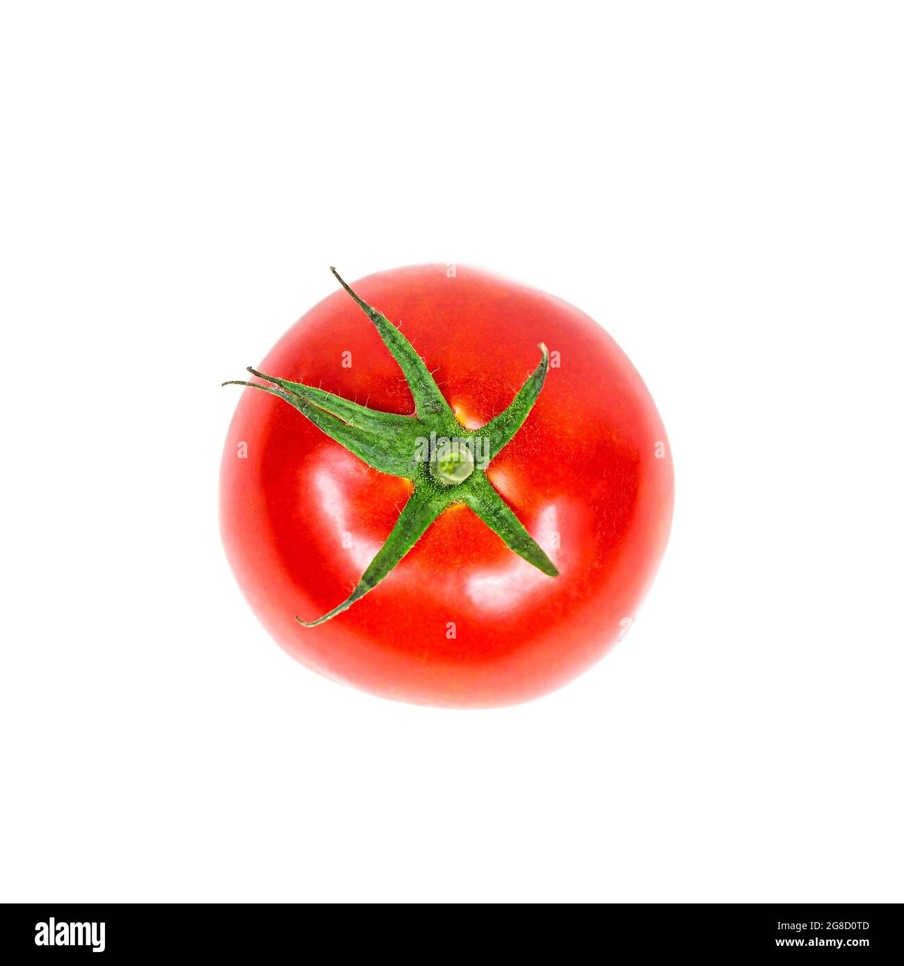 Top view of fresh whole tomato isolated on white background. Stock Photo