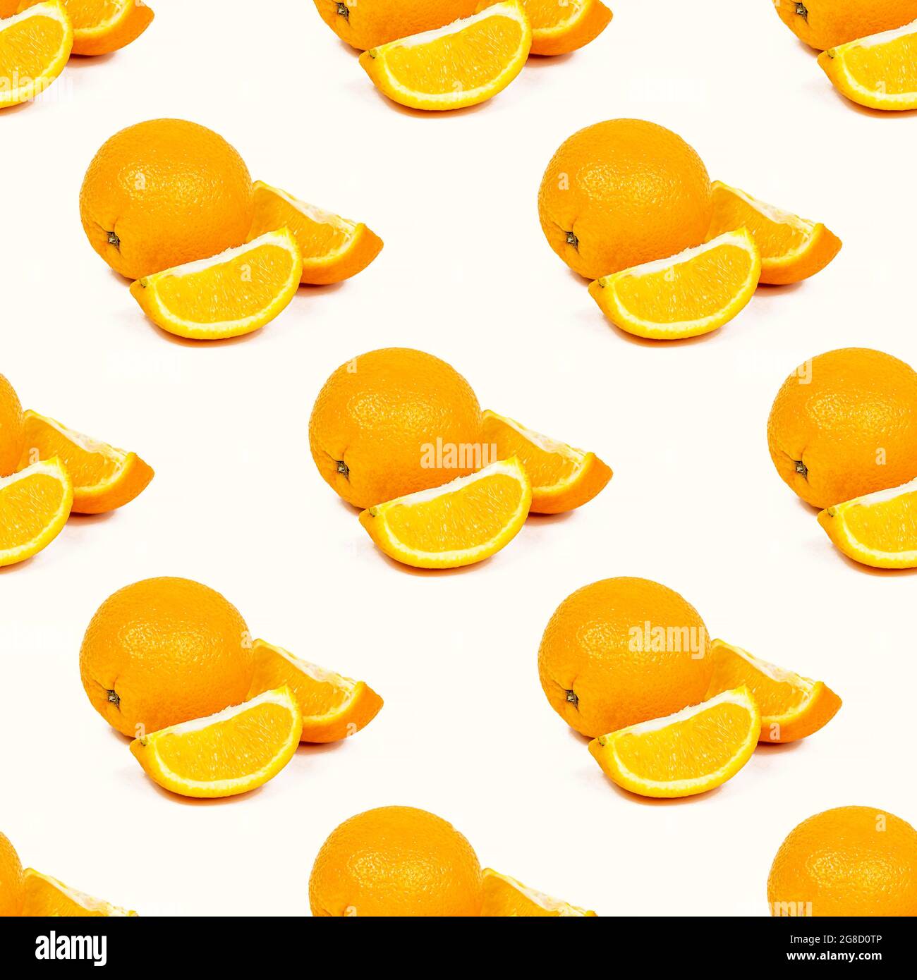 Fresh orange slices repeat seamless pattern on light background. Stock Photo